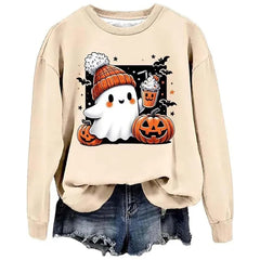 Halloween Ghost Pumpkin Print Crew Neck Sweatshirt