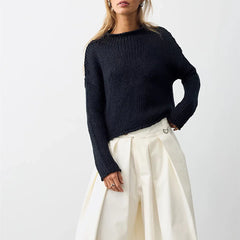 Thick Hand Knit Textured Sweater Crew Neck Long Sleeve Cropped Oversized Top