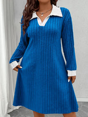 Contrast Collar Knit A-Line Dress