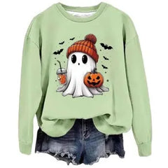 Halloween Ghost Pumpkin Print Crew Neck Sweatshirt