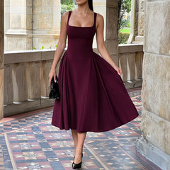 Square Neck Sleeveless Midi Dress