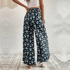 High Waist Floral Print Wide Leg Casual Pants