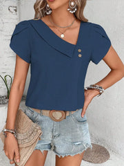 Asymmetrical Collar Puff Sleeve Blouse