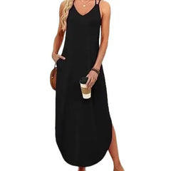 V-Neck A-Line Maxi Slip Dress