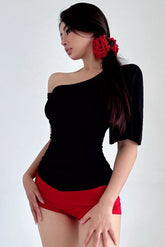 Irregular Slash Neck Off Shoulder Short Sleeve Top