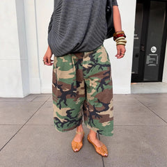 Vintage Camo Pleated Cropped Wide Leg Cargo Pants