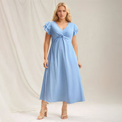 Plus Size Sky Blue Twist Front Midi Dress