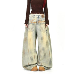 Mid‑Waist Vintage Washed Loose Wide Leg Jeans