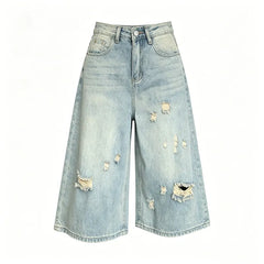 High Waist Ripped Wide Leg Cropped Jeans