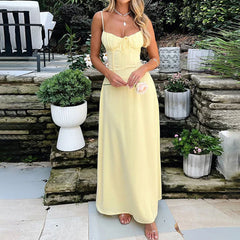 Spaghetti Strap Ruched Bust Tie Waist Maxi Dress