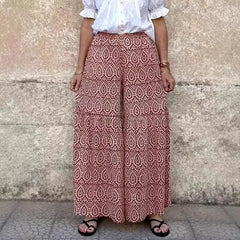 Striped Print High Waist Polyester Flared Wide Leg Long Casual Pants