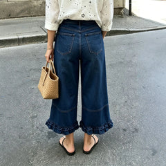 Halloween Ghost Pumpkin Ruffle Cropped Wide Leg Jeans