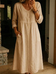 Linen Blend Button Down Midi Dress