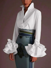 Ruffle Cuff Button-Down Blouse
