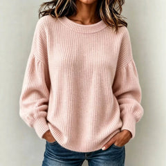 Balloon Sleeve Ribbed Hem Casual Knit Top