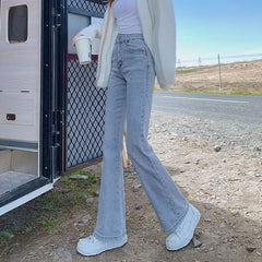 High Waist Solid Wide Leg Casual Denim Jeans