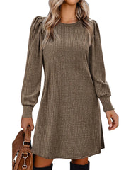 Puff Sleeve Knit Sweater Dress