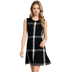 Plaid Sleeveless A-line Knit Dress