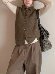Brown Collared Button Knit Sweater Vest