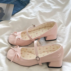 Coquette Pink Mary Jane Shoes, Floral Insole Bow Detail Low Block Heel Dress Footwear