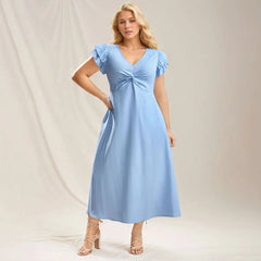 Plus Size Sky Blue Twist Front Midi Dress