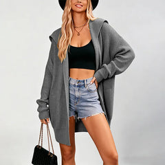 Waffle Knit Lapel Button Midi Pocket Cardigan Sweater