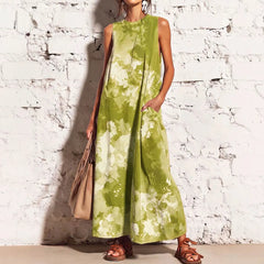 Blue Tie-Dye Sleeveless Loose Maxi Dress