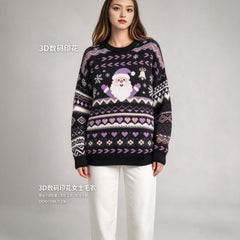 Santa Claus Fair Isle Round Neck Pullover Sweater
