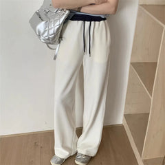 Color Block Drawstring Elastic Waist Straight Casual Pants