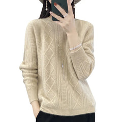 Crew Neck Diamond Jacquard Pullover Sweater