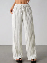 Vertical Striped Elastic Waist Wide Leg Pants