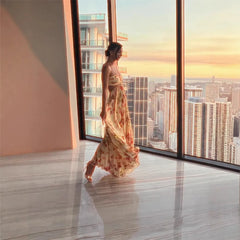 Floral Halter Cutout Pleated Maxi Dress