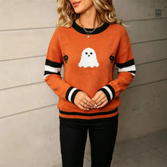 Halloween Ghost Pumpkin Crew Neck Sweater