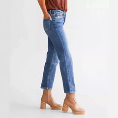High Waist Straight Leg Cropped Casual Jeans