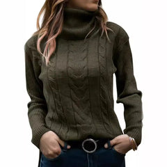 Thick Cable Knit Turtleneck Sweater, Classic Warm Long Sleeve Winter Jumper