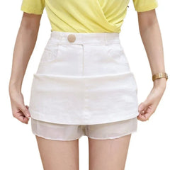 High-Waisted Bodycon Denim Mini Skirt with Built-in Shorts