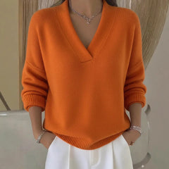 V Neck Solid Color Knit Pullover Sweater