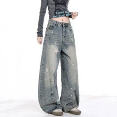 High Waist Star Print Wide Leg Jeans