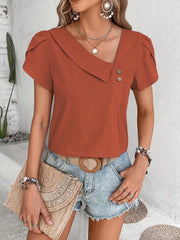 Asymmetrical Collar Puff Sleeve Blouse