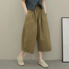 Mid Waist Loose Straight Cropped Casual Pants