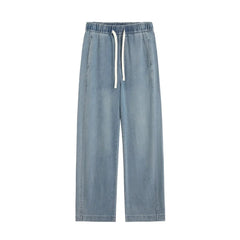 High Waist Drawstring Straight Leg Tencel Jeans