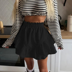 Ruffled Elastic Waist Double Layer Mini Skirt