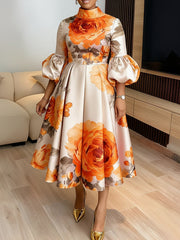 Floral Print High Neck Dress
