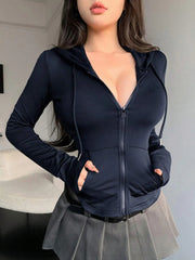 Zip-Up Hoodie, Fitted Long Sleeve Corset Style Casual Jacket