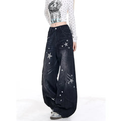 High Waist Star Print Wide Leg Jeans