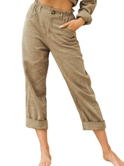 Linen Blend Rolled Cuff Cropped Pants