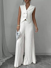 2 Piece Set Blazer Vest & Pleated Wide Leg Pants Outfit