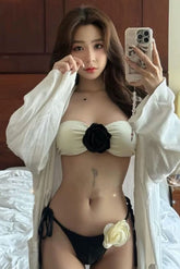 Strapless Flower Strappy Bikini Set Swimsuit Swimwear