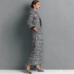 Tweed Cropped Blazer & Wide Leg Pants Two Piece Set