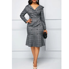 laid Double Breasted Ruffle Hem Midi Dress